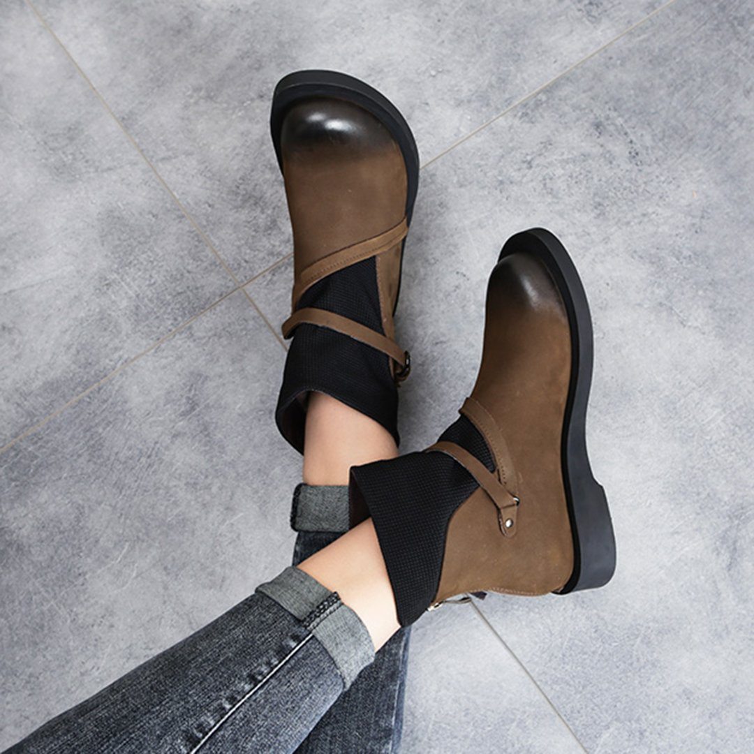 Cozy Vintage Leather Paneled Flats Martin Boots