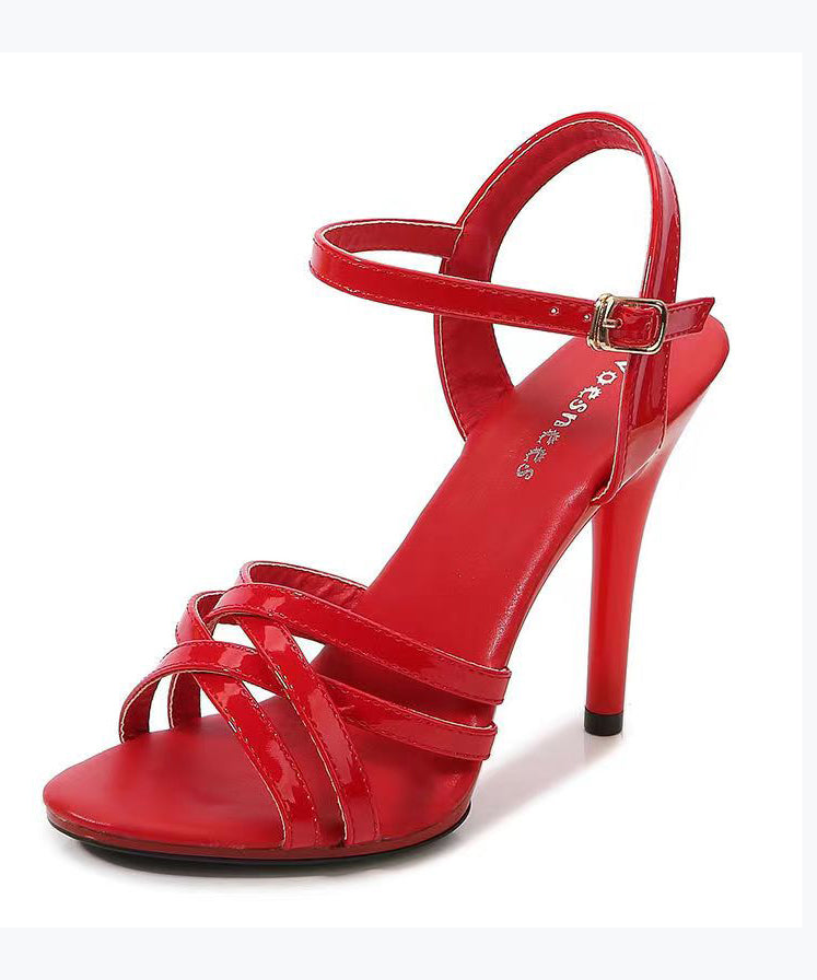 Stiletto Sandals Pink Hollow Out Faux Leather Sandals