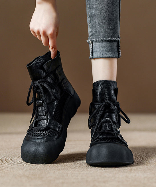 Chocolate Lace Up Splicing Platform Breathable Hollow Out Boots