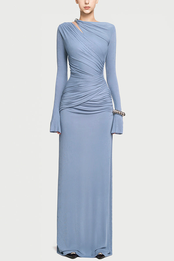 Long-sleeved Slim-fit Pleated Elegant Maxi Dress