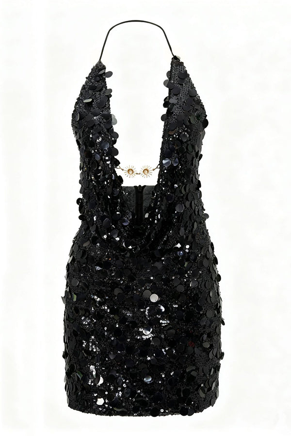 Halter Neck Sequined Open Back Mini Dress