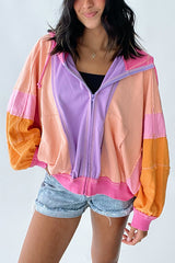 Fresh Color Matching Loose Casual Hooded Jacket