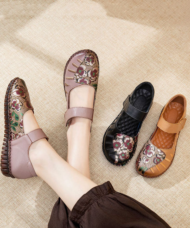 Buckle Strap Flats Light Purple Splicing Cowhide Leather