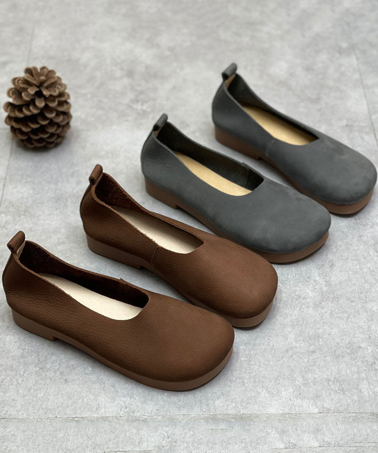 Chocolate Flat Shoes For Cowhide Leather Flat Feet Shoes