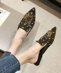 Apricot Zircon Nail Bead Pointed Toe Slide Sandals