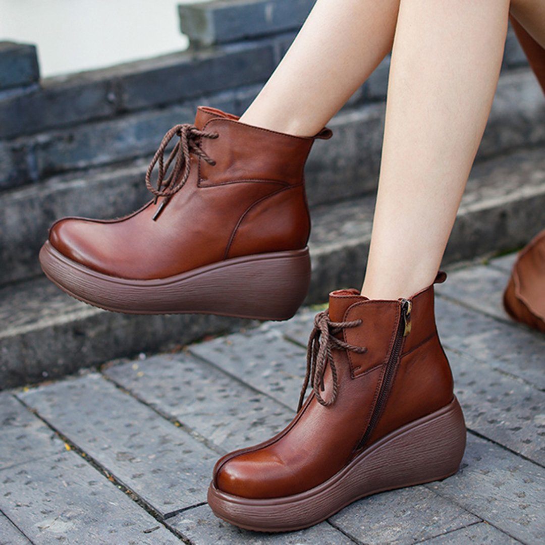 Cozy Platform Leather Solid Lace Up Boots