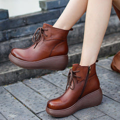 Cozy Platform Leather Solid Lace Up Boots