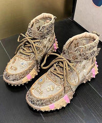 Stylish Green Breathable Mesh Splicing Zircon Flat Feet Shoes