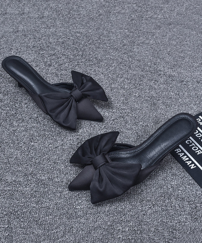 Black High Heel Bow Splicing Slide Sandals Pointed Toe