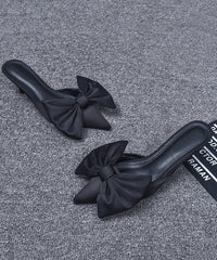 Black High Heel Bow Splicing Slide Sandals Pointed Toe