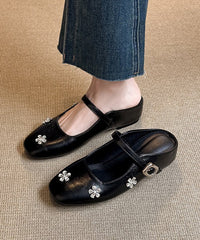 Boutique Splicing Wedge Black Faux Leather Slide Sandals Zircon