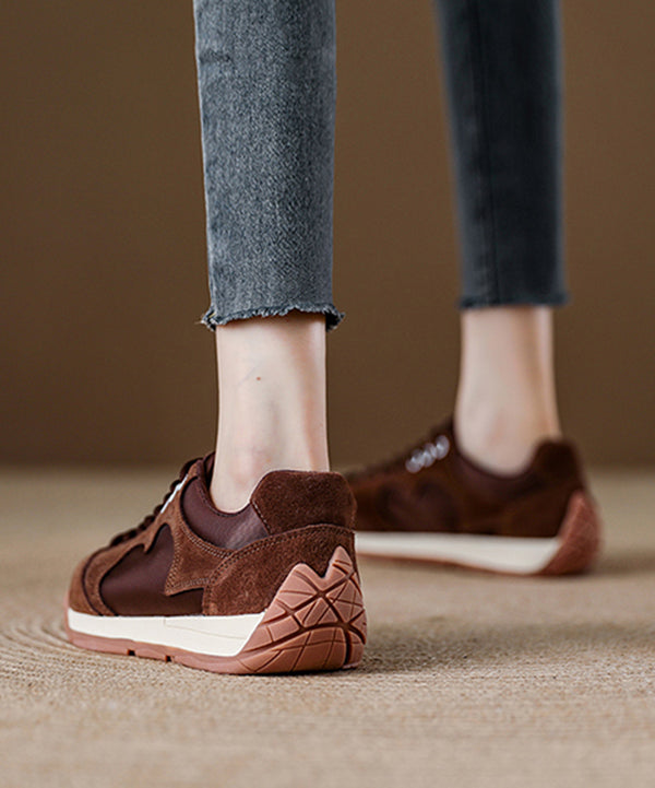 Red Lace Up Platform Suede Splicing Flats