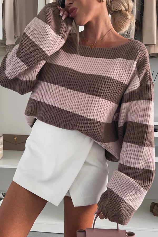 Striped Loose Long-sleeved Crew Neck Knitted Sweater
