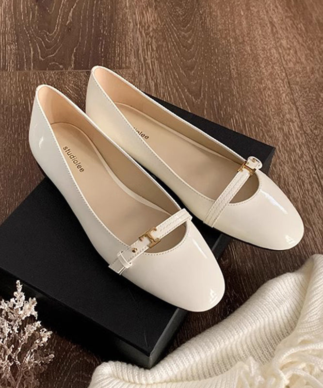 French Pink Faux Leather Flat Feet Shoes Splicing