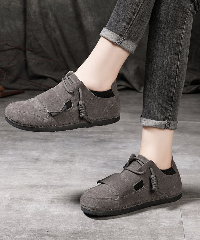 Comfy Flat Shoes For Grey Cowhide Leather