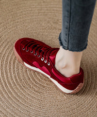 Red Lace Up Platform Suede Splicing Flats