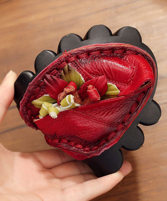 Handmade Cowhide Leather Flat Shoes For Floral Splicing Flat Feet Shoes