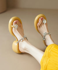 Yellow Zircon Splicing Chunky Flip Flops Slide Sandals