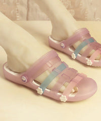 Summer New Comfy Pink Hollow Out Flats Slide Sandals