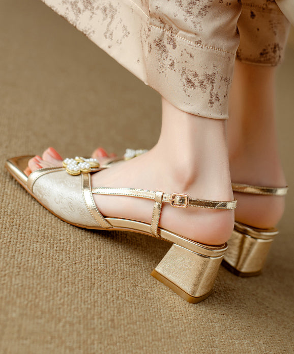 Chunky Sandals Green Cowhide Leather Peep Toe