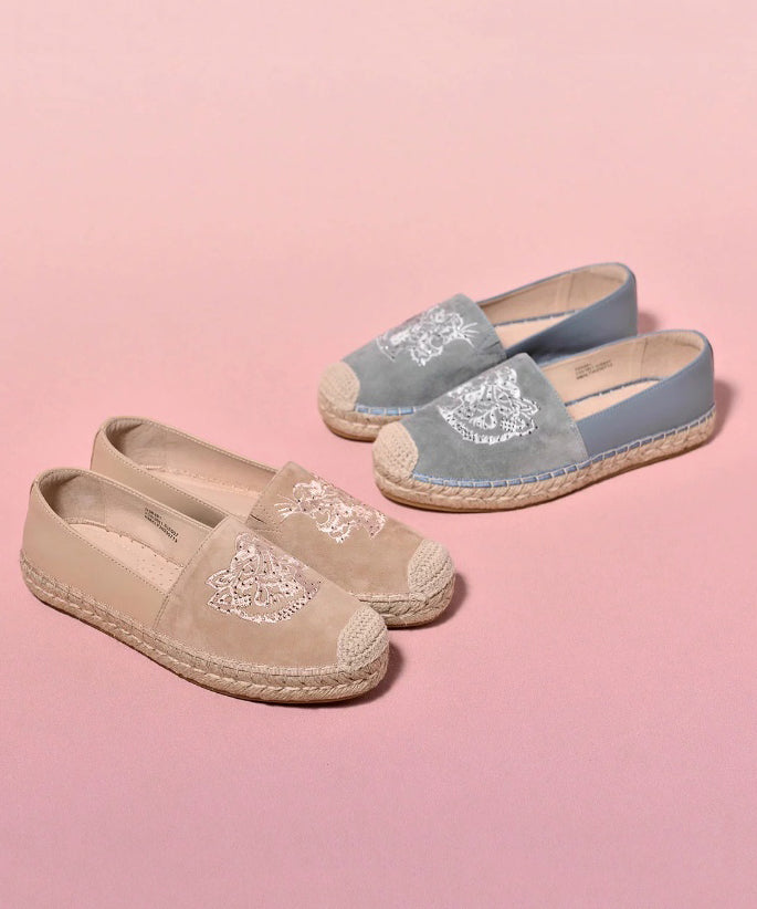 Apricot Suede Embroidered Splicing Loafer Shoes