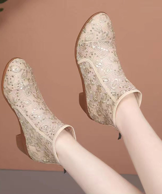 Beige Splicing Zipper Chunky Ankle Boots