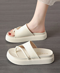 Brown Thong Sandals Platform Faux Leather Comfy Splicing