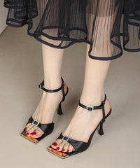 French Black Zircon Splicing High Heels Sandals Peep Toe