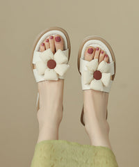 Chic Floral Splicing Brown Cowhide Leather Slide Sandals