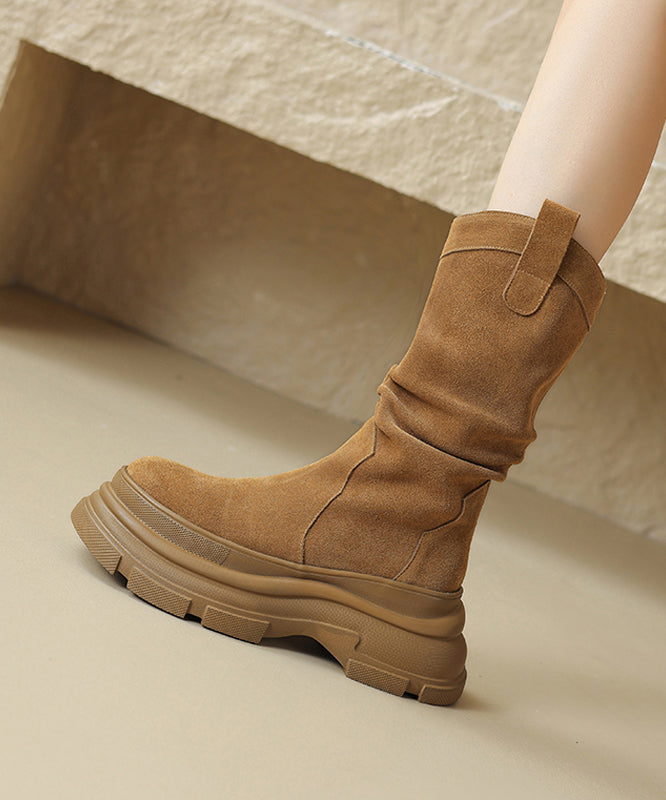 Comfortable Splicing Platform Boots Brown Suede