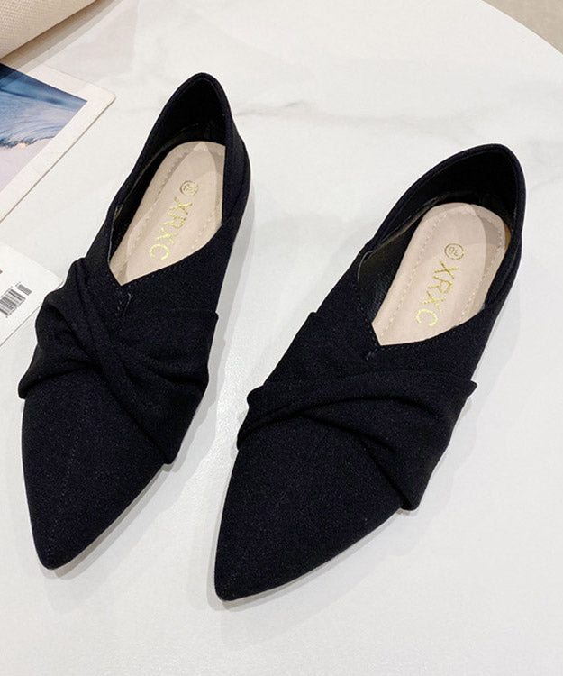 Black Splicing Pointed Toe Flats Suede Flat Shoes