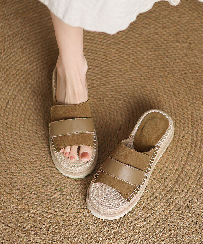 Khaki Splicing Suede Platform Slide Sandals Peep Toe