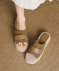 Khaki Splicing Suede Platform Slide Sandals Peep Toe