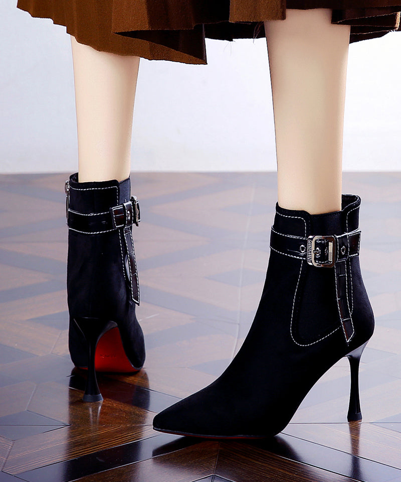 Splicing Stiletto Boots Khaki Suede Pointed Toe