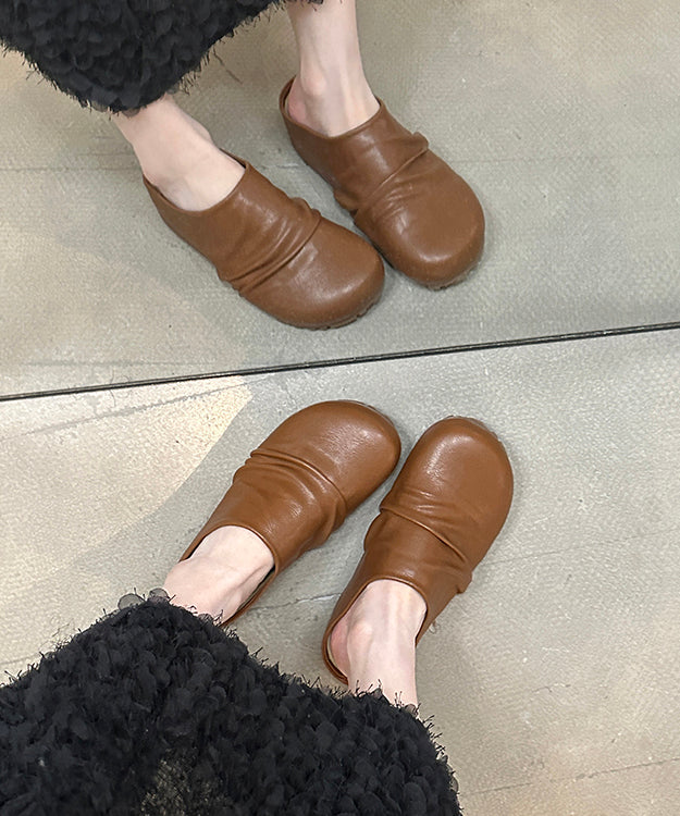 Brown Platform Faux Leather Stylish Splicing Slide Sandals