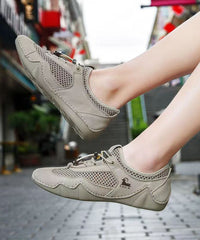 Khaki Breathable Mesh Sport Flat Shoes For