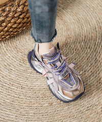 Purple Lace Up Zircon Splicing Platform Flat Shoes For Women