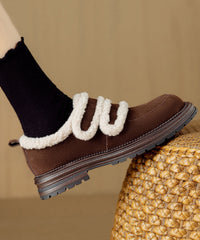 Chic Brown Fuzzy Wool Lined Splicing Suede Platform Flats