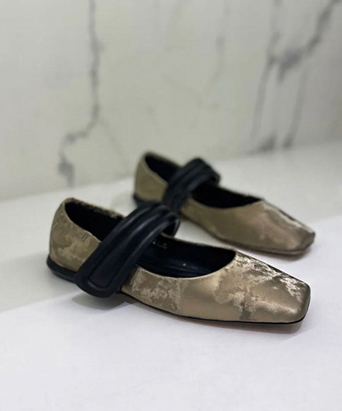 Khaki Flat Shoes Stylish Splicing Buckle Strap