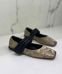 Khaki Flat Shoes Stylish Splicing Buckle Strap