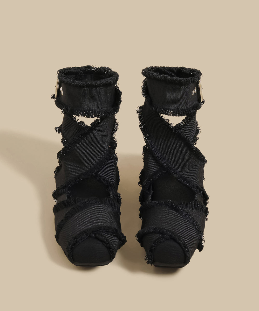 Pink Cotton Fabric Tassel Splicing Cross Strap Flats