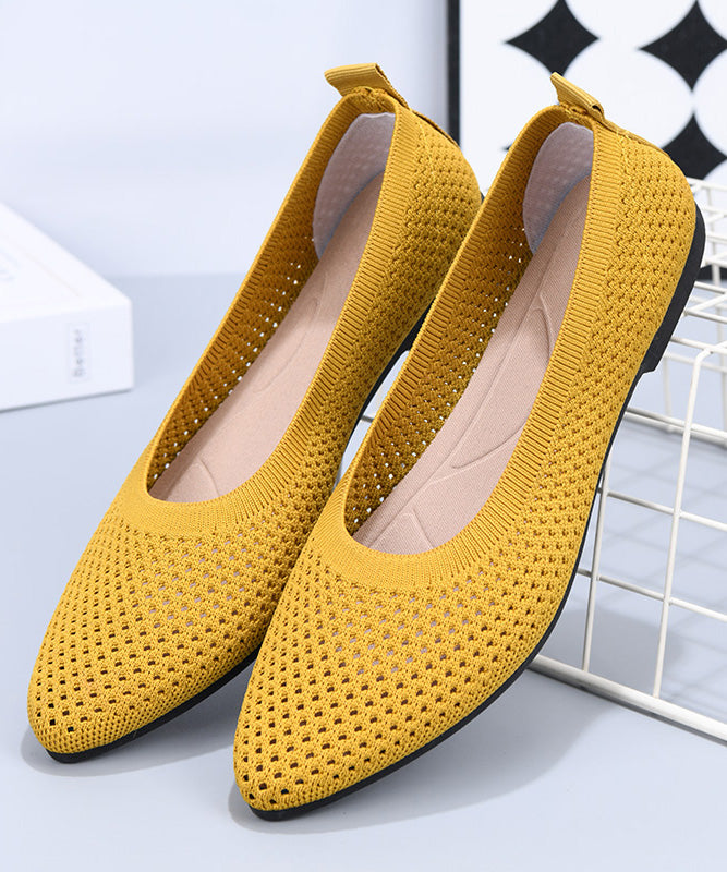 Yellow Breathable Mesh Splicing Flat Feet Shoes Pointed Toe