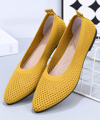 Yellow Breathable Mesh Splicing Flat Feet Shoes Pointed Toe