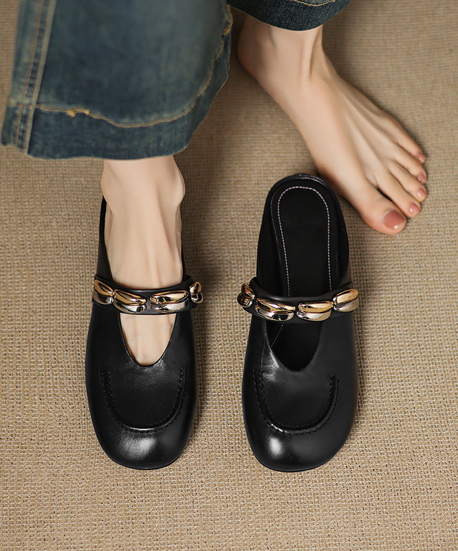 Pink Splicing Cowhide Leather Slide Sandals