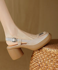 Mint Green Chunky Heel Sheepskin New Splicing Sandals