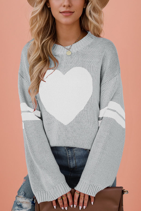 Heart-shaped Jacquard Long-sleeved Loose Knit Sweater