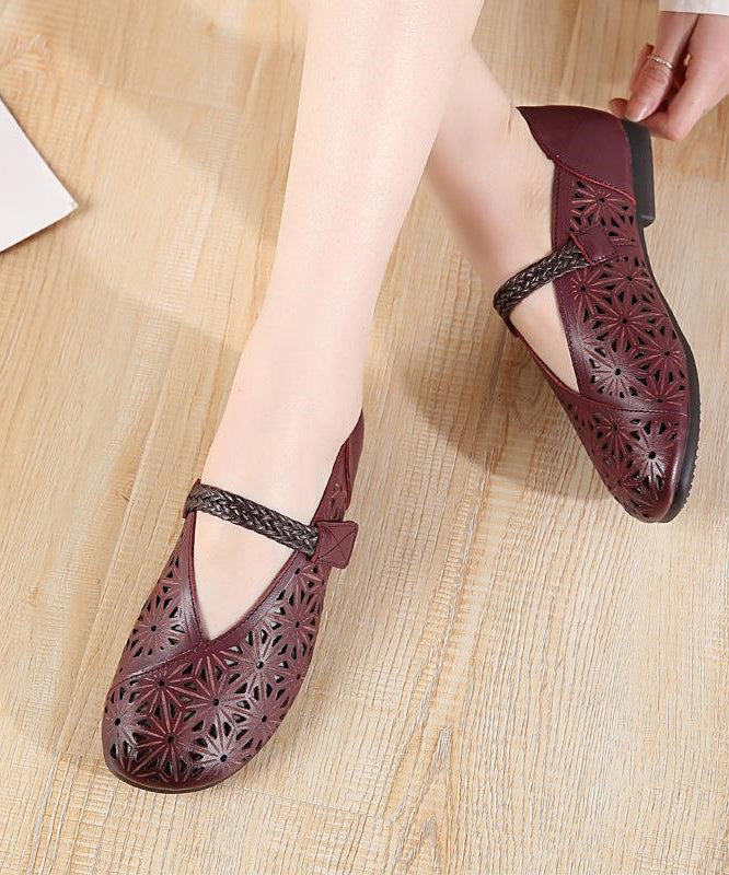 Splicing Buckle Strap Flats Purple Cowhide Leather