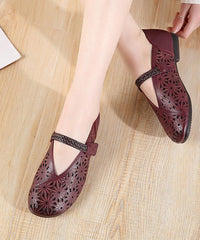 Splicing Buckle Strap Flats Purple Cowhide Leather