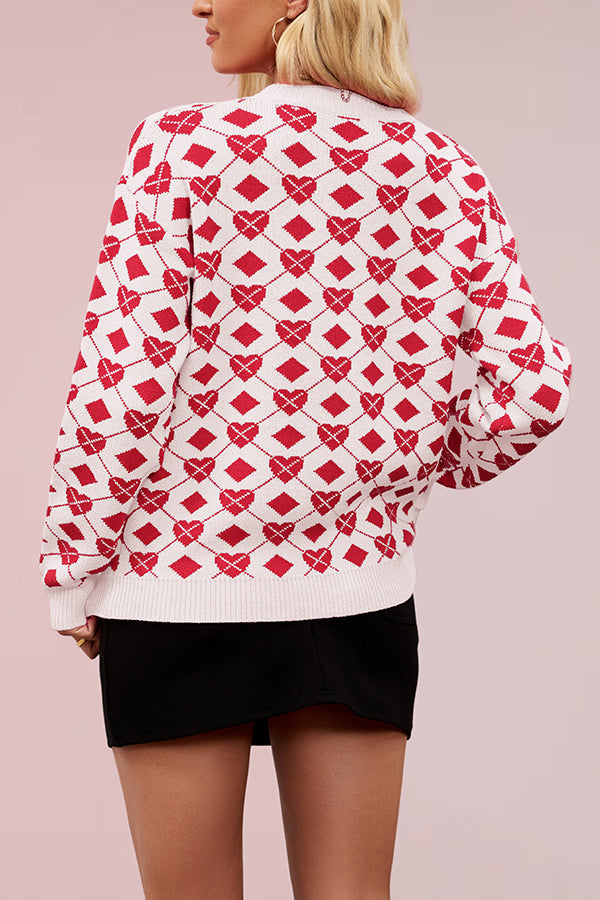 Heart-shaped Jacquard Loose Long-sleeved Knit Sweater