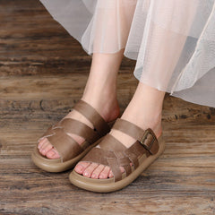 Retro Leather Velcro Slippers Sandals